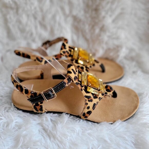 Vionic Tatiana Leopard Print Jeweled Thong Orthaheel Comfort Sandals SZ 6 - Picture 5 of 14